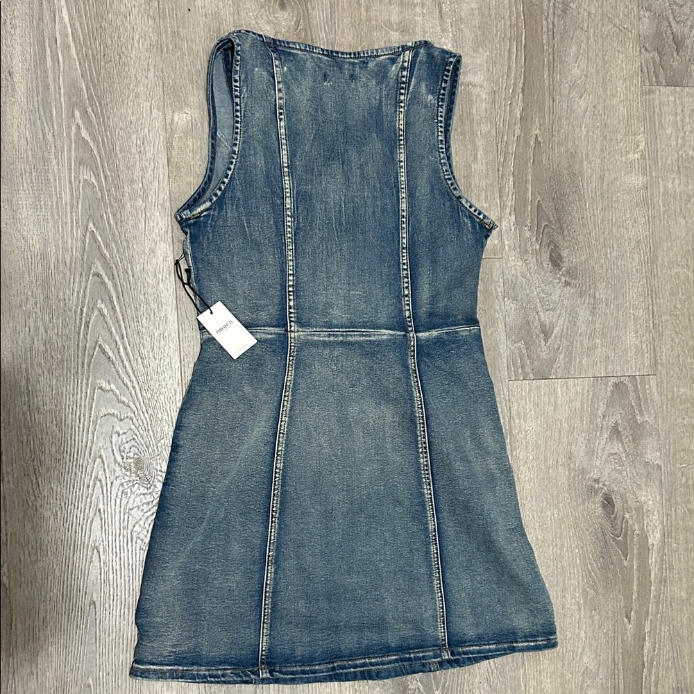 ๐ Forever 21 Sleeveless Denim Dress Blue Button Front Size L NWT - Picture 5 of 6